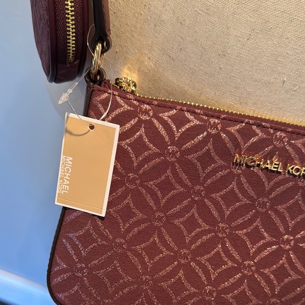 Michael Kors pink Metallic embossed jet set travel Crossbody Bag NWT - Picture 5 of 15